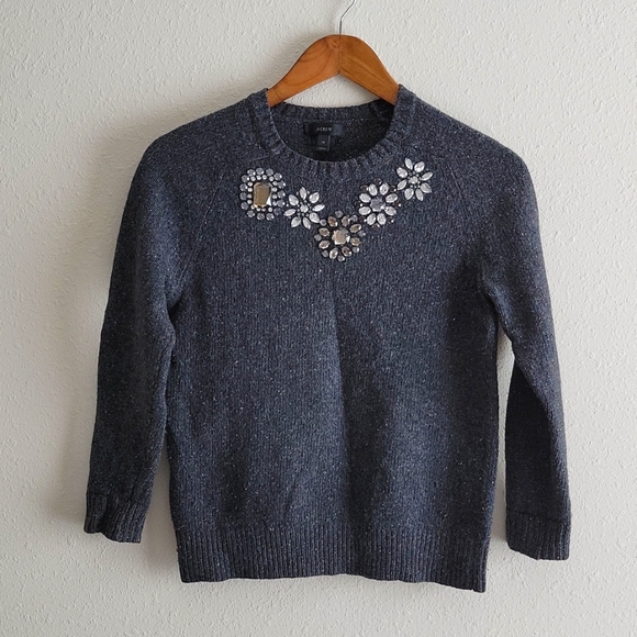 J. Crew Sweaters - J. Crew Bejeweled Lambs Wool Gray Sweater XS